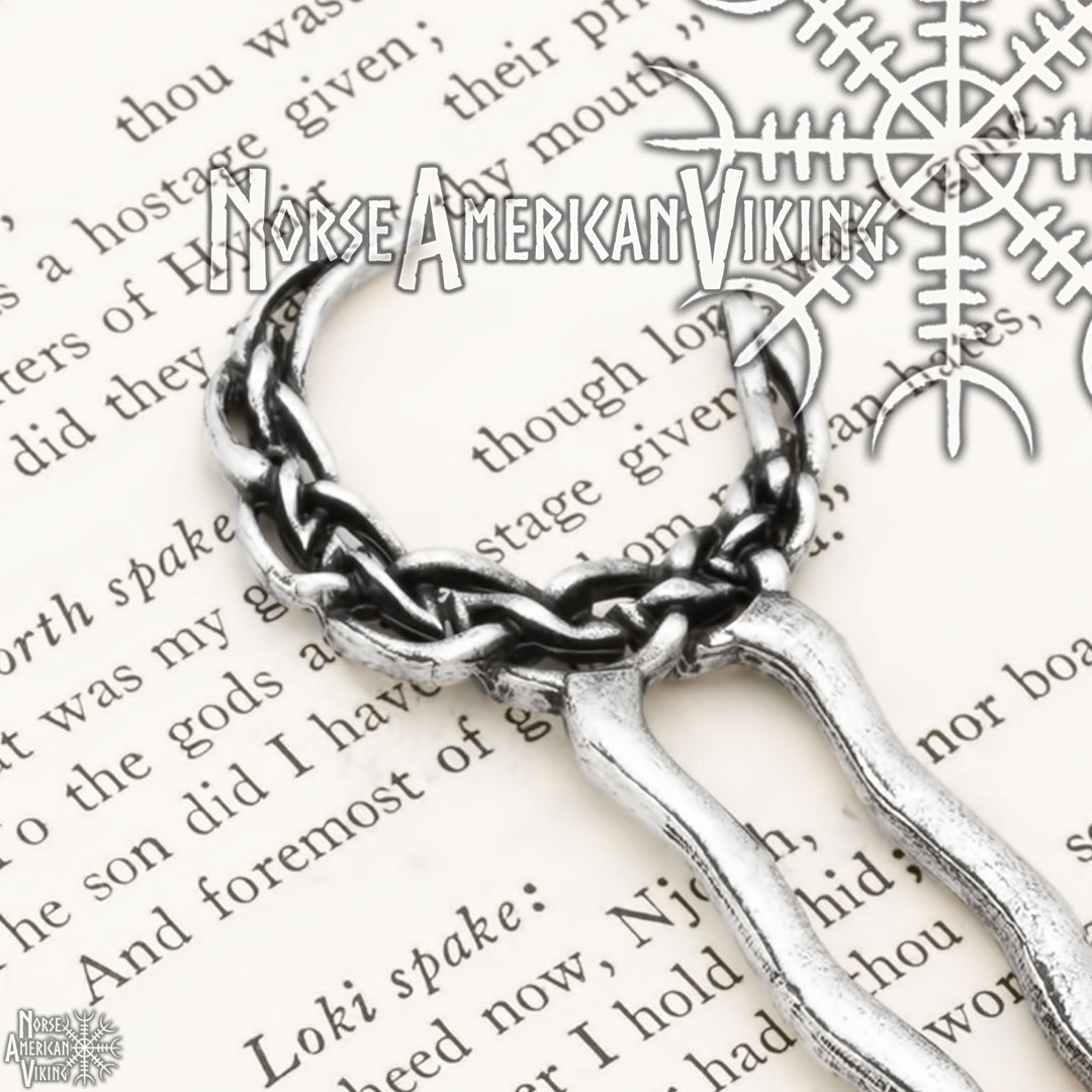 Plaited Crescent Moon Double Hair Stick Silver Tone Zinc Alloy