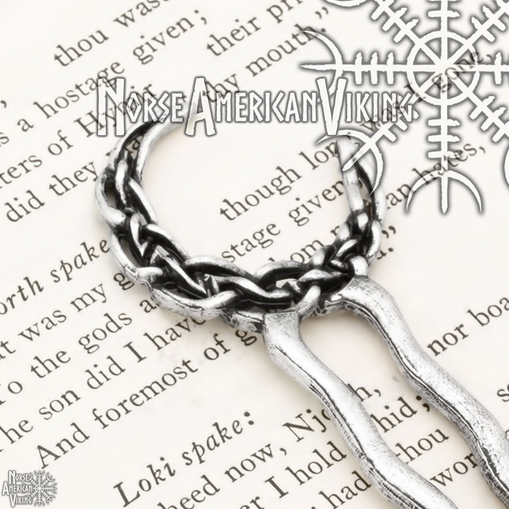Plaited Crescent Moon Double Hair Stick Silver Tone Zinc Alloy