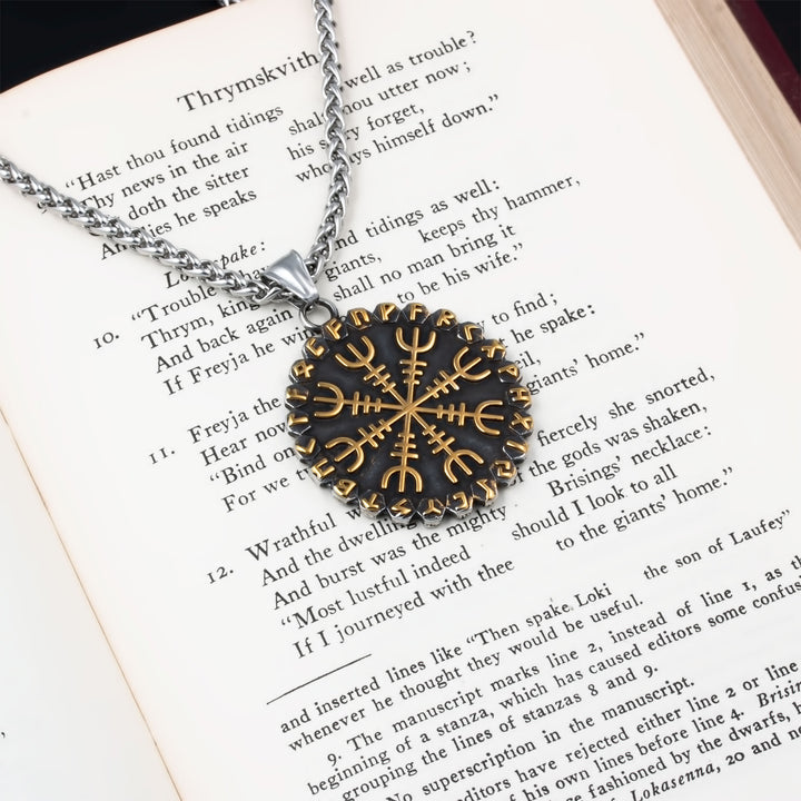 Helm of Awe Vegvisir Rune Pendant Necklace Stainless Steel Viking