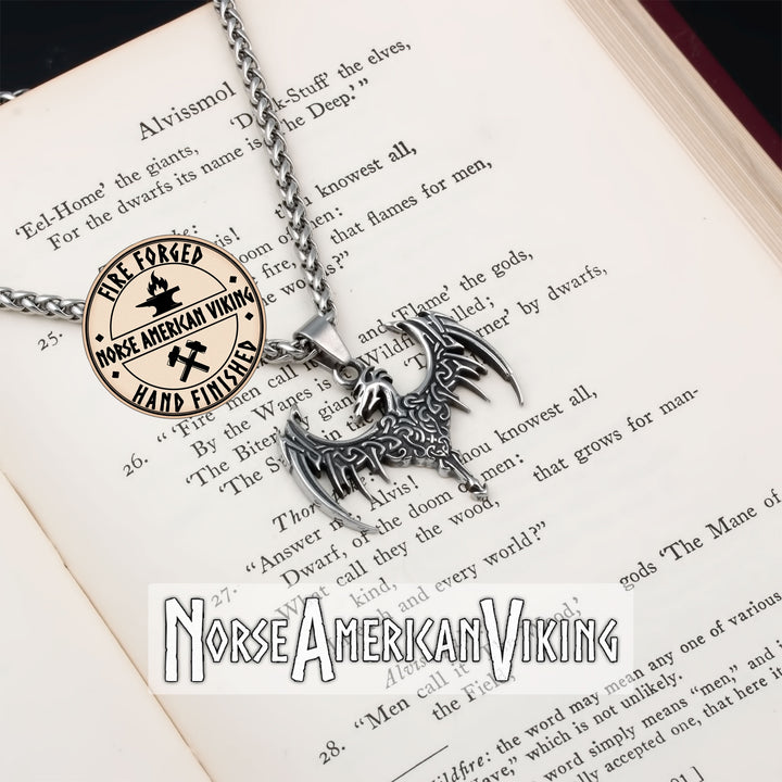 Viking Norse Dragon Stainless Steel Pendant Necklace