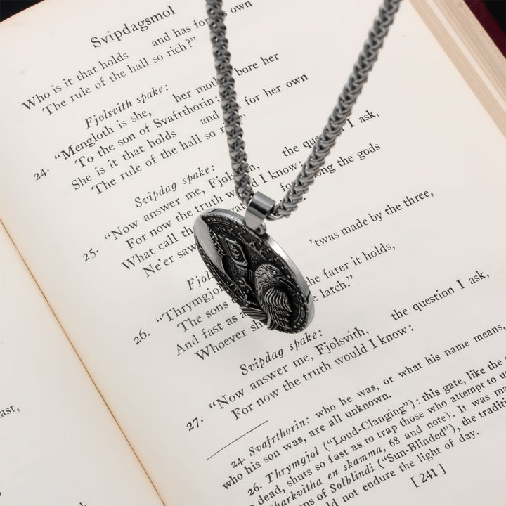 Raven Axe Rune Pendant Necklace Stainless Steel Viking
