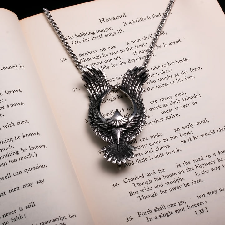 Viking Flying Raven Stainless Steel Pendant Necklace