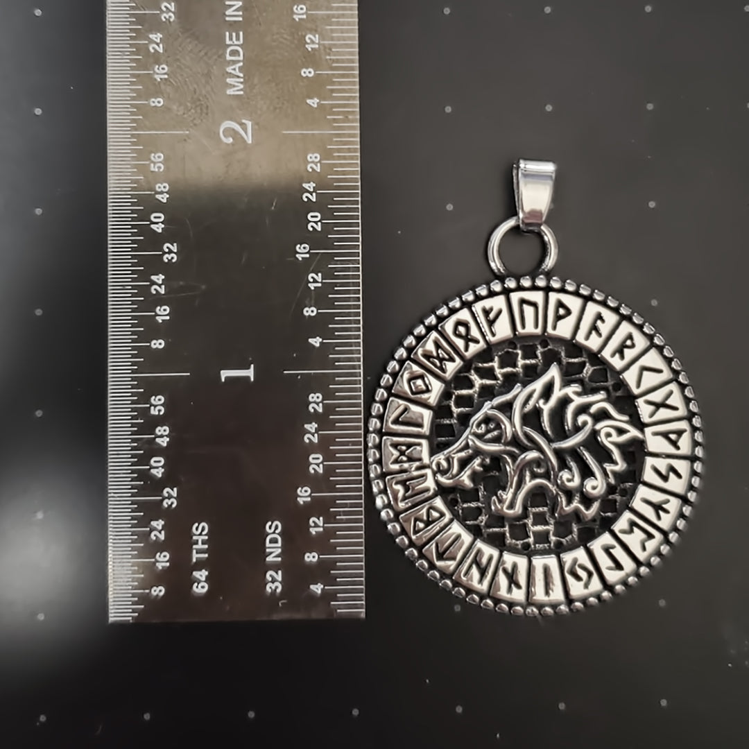 Viking Fenrir Wolf Rune Stainless Steel Pendant Necklace