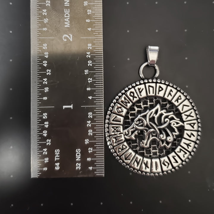 Viking Fenrir Wolf Rune Stainless Steel Pendant Necklace