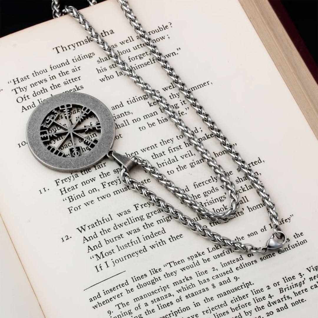 Vegvisir Elder Futhark Rune Compass Pendant Necklace Stainless Steel Viking