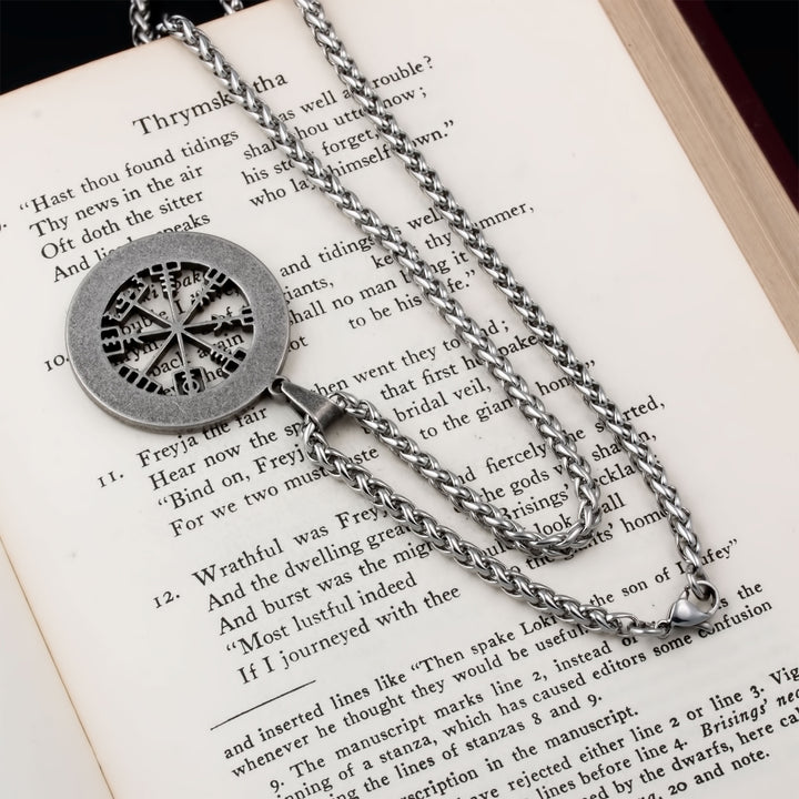 Vegvisir Elder Futhark Rune Compass Pendant Necklace Stainless Steel Viking