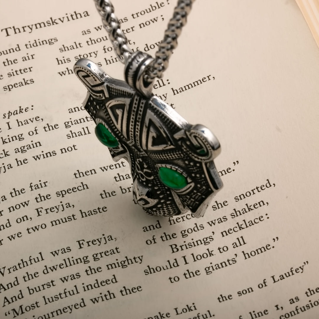 Bear Head with Green Eyes Berserker Viking Pendant Necklace 316L Stainless Steel - view 7