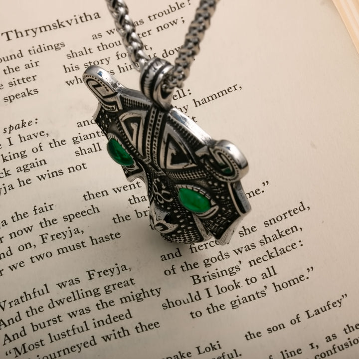 Bear Head with Green Eyes Berserker Viking Pendant Necklace 316L Stainless Steel - view 7
