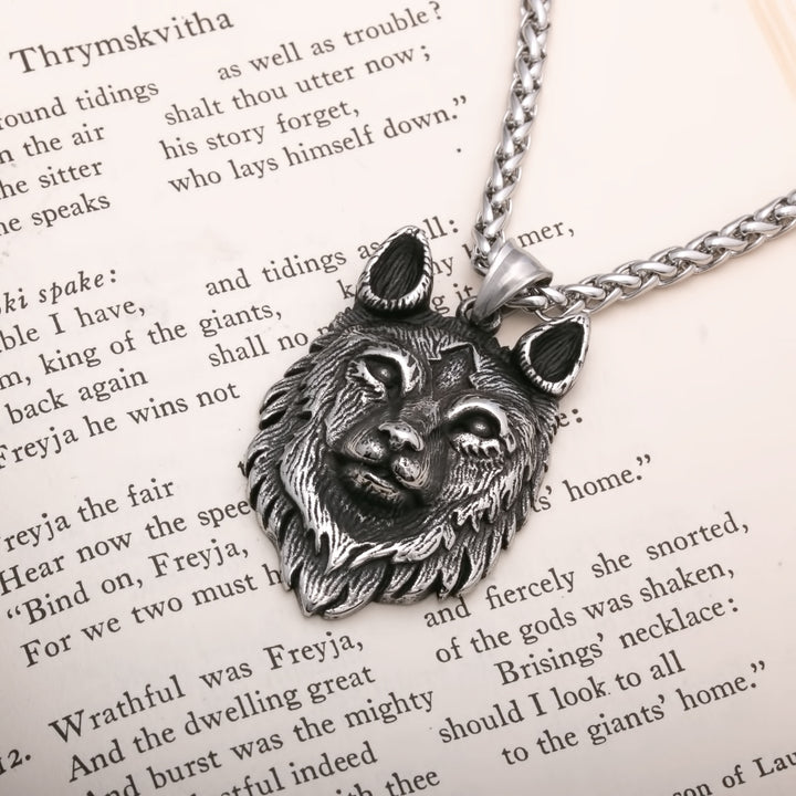 Viking Fenrir Wolf Head Stainless Steel Pendant Necklace Norse American