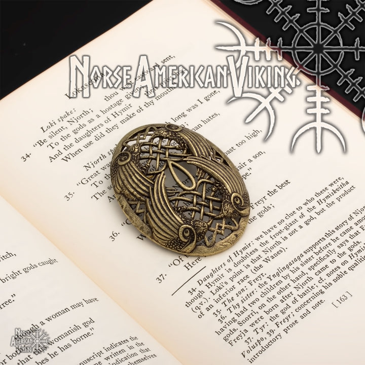 Viking Raven Oval Tortoise Brooch