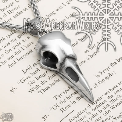 Viking Raven Skull Stainless Steel Pendant Necklace