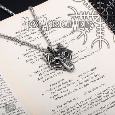 Viking Fenrir Wolf Head Stainless Steel Pendant Necklace Norse American