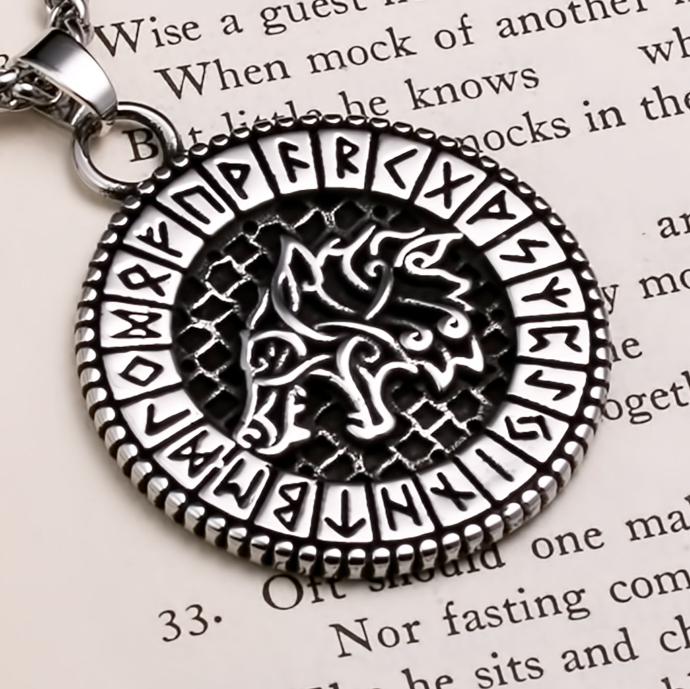 Viking Fenrir Wolf Rune Stainless Steel Pendant Necklace Norse American
