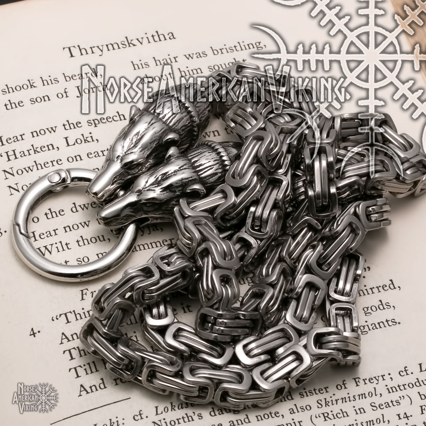 Viking King Bear Byzantine Necklace Stainless Steel Norse American