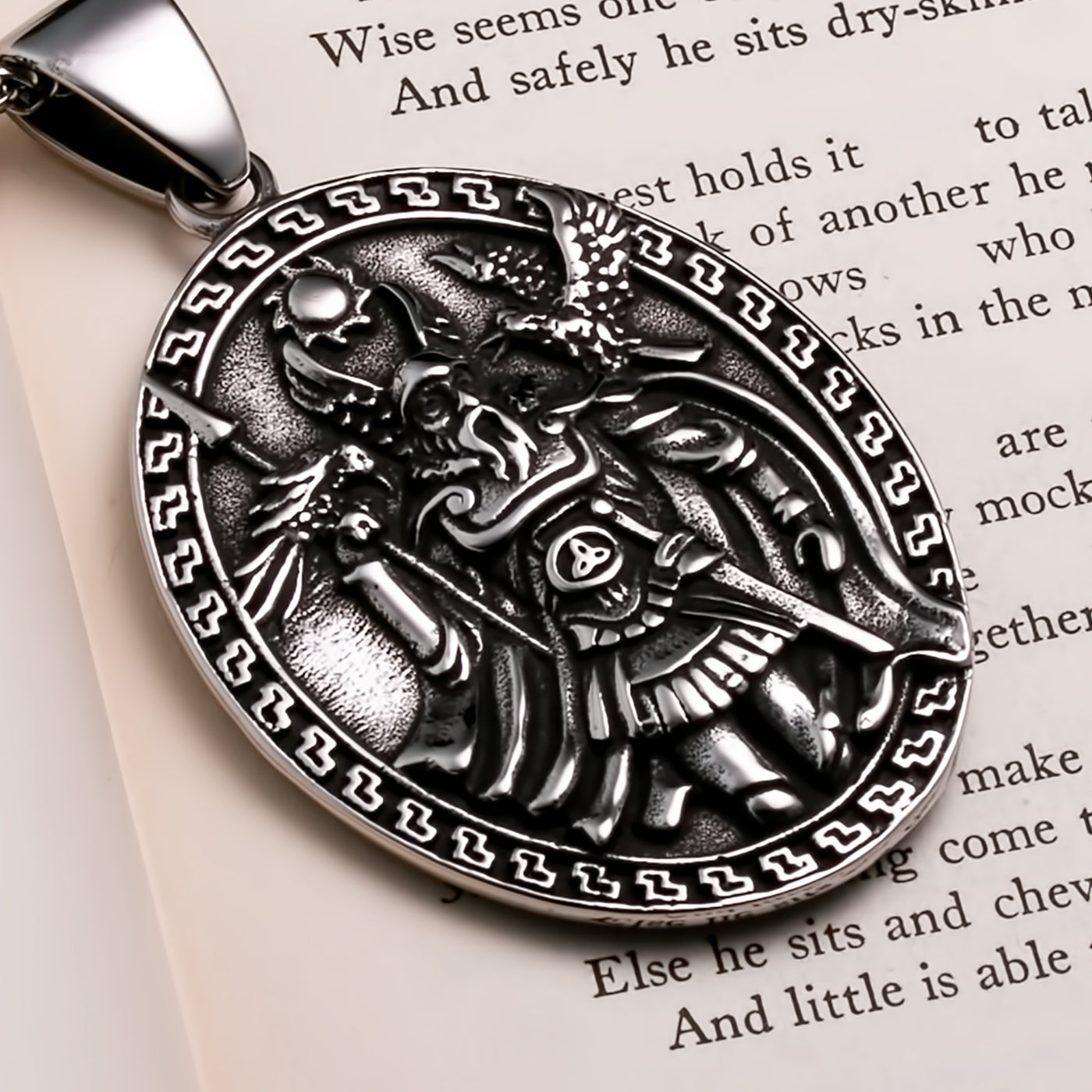 Viking Odin Medallion Stainless Steel Pendant Necklace Norse American