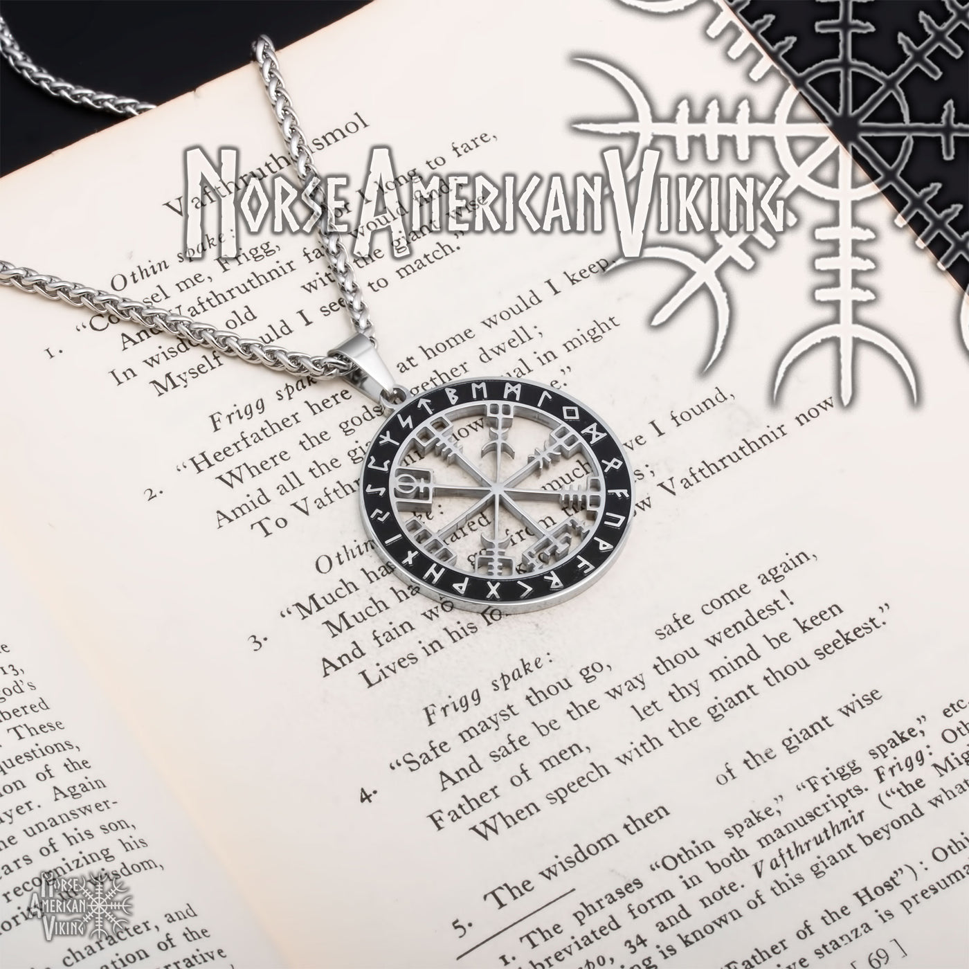 Viking Vegvisir Compass Stainless Steel Pendant Necklace Norse American