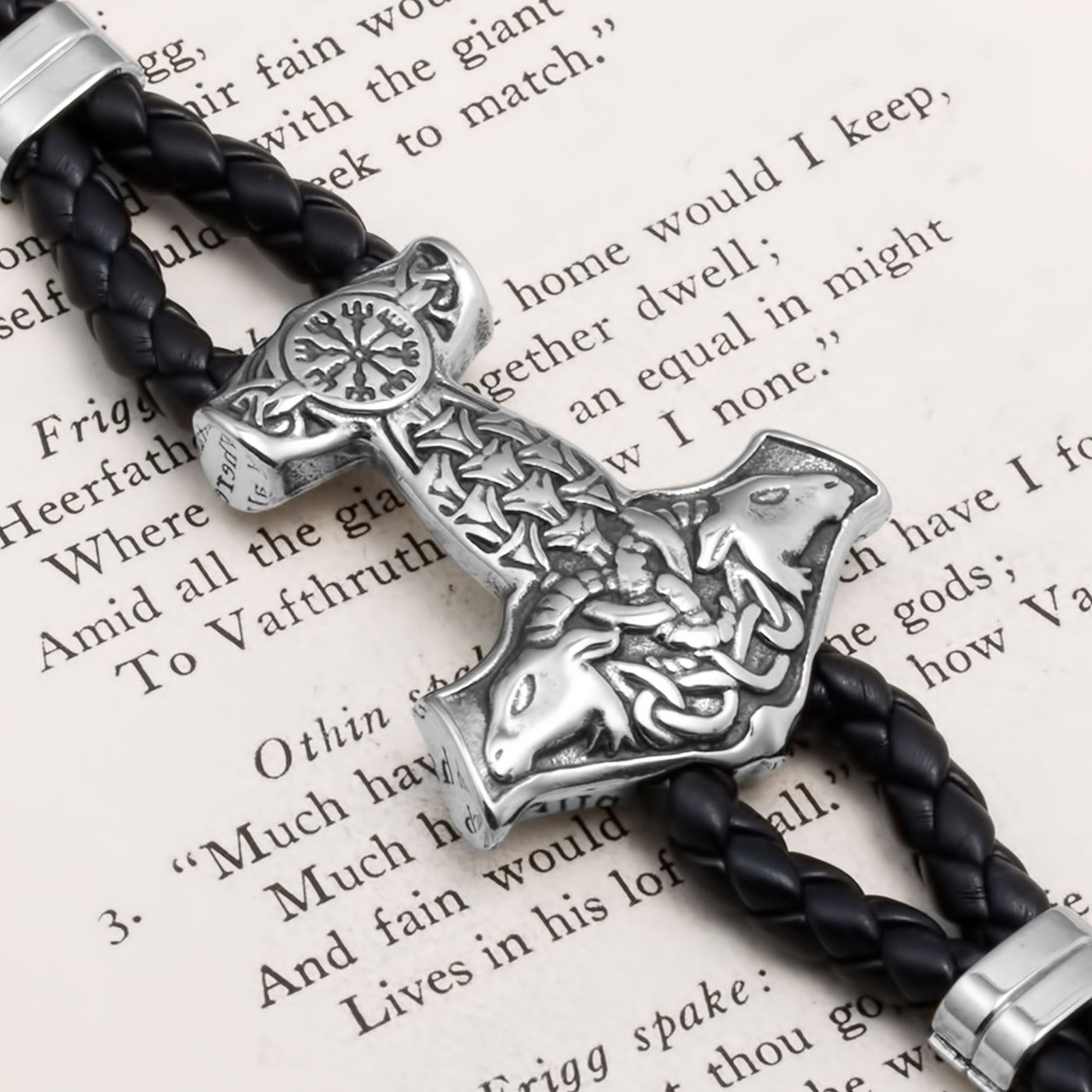 Viking Mjolnir Thor's Hammer Vegvisir Leather Bracelet