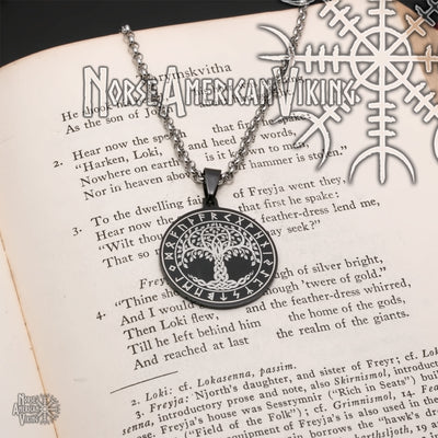 Viking Yggdrasil World Tree Rune Stainless Steel Pendant Necklace Norse American