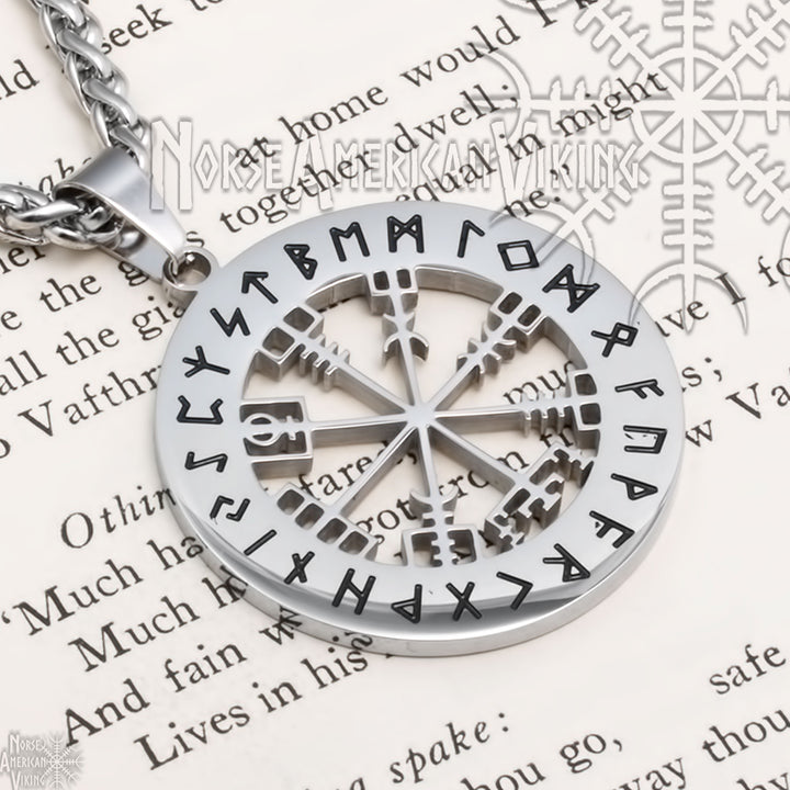 Viking Compass Vegvisir Rune Stainless Steel Pendant Necklace Norse American