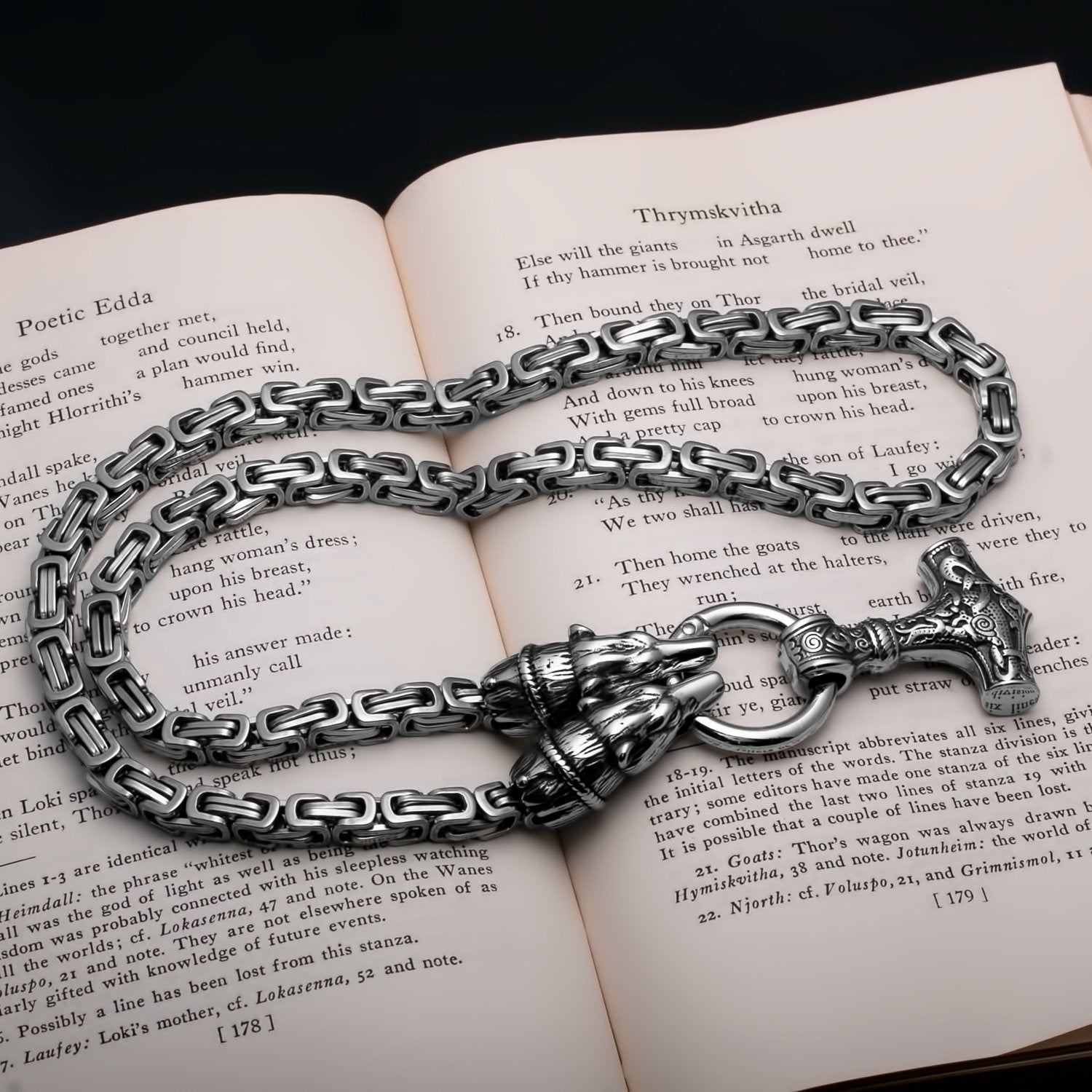 Viking Mjolnir Thor's Hammer King Bear Byzantine Necklace 316L