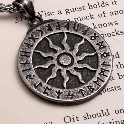 Viking Ancient Sun Rune Medallion Stainless Steel Pendant Necklace Norse American
