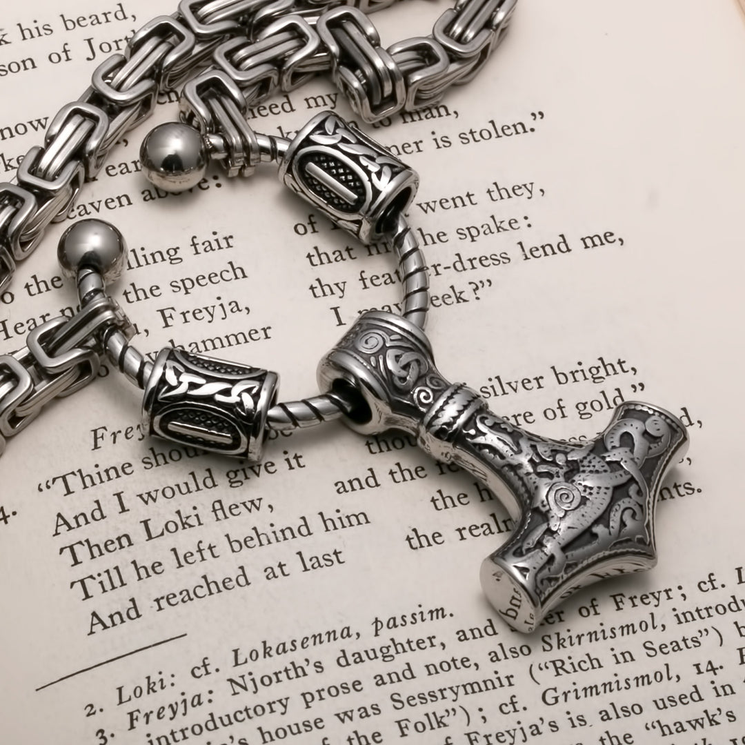 Viking Mjolnir Thor's Hammer King Rune Byzantine Necklace 316L