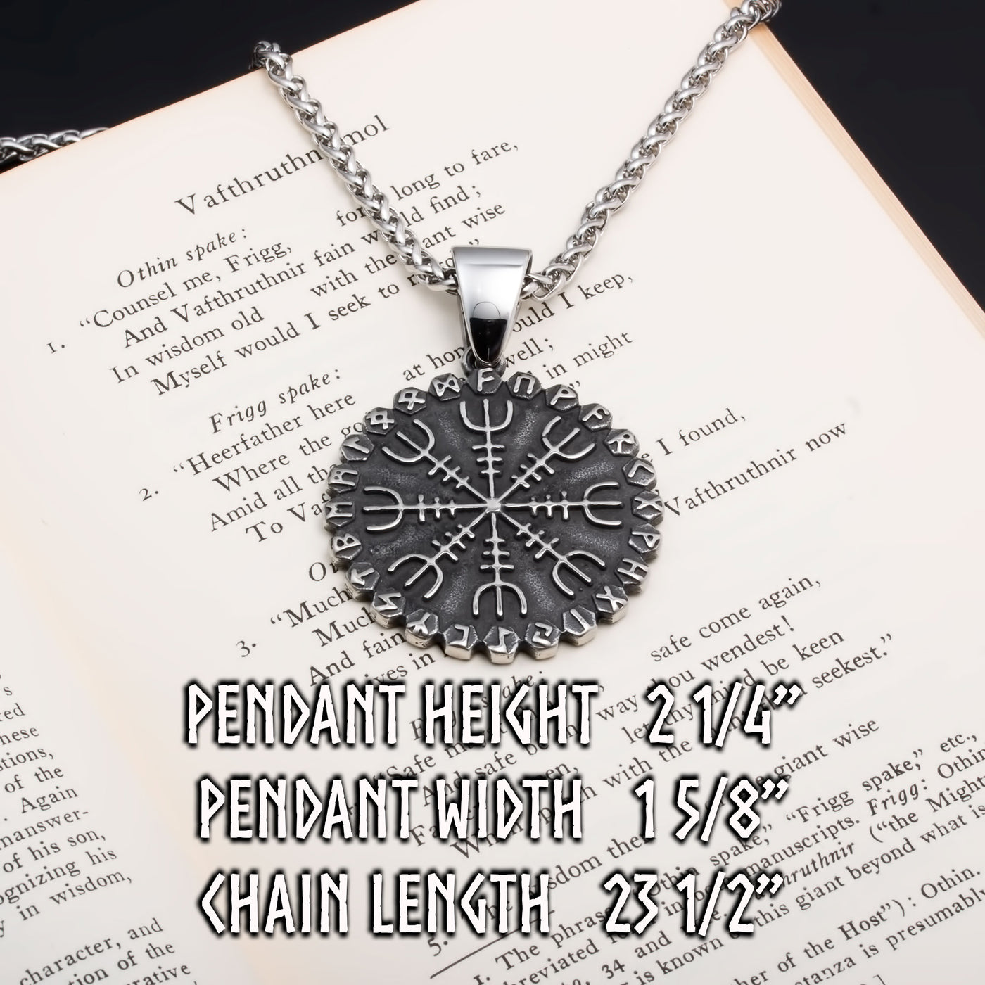 Viking Helm of Awe Vegvisir Rune Stainless Steel Pendant Necklace Norse American