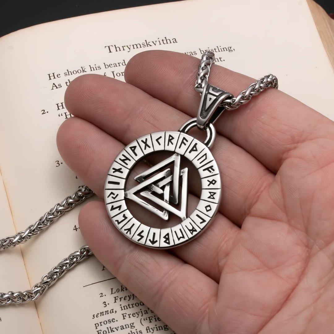 Viking Valknut Slain Warrior Knot Rune Stainless Steel Pendant Necklace