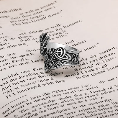 Viking Bear Paw Print Trinity Knot Ring Stainless Steel Norse American