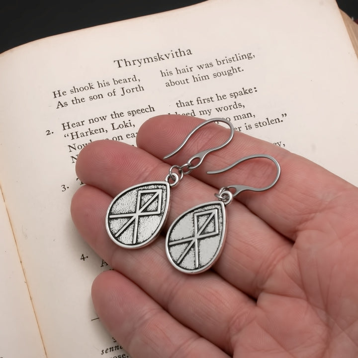 Viking Elder Futhark Rune Bind Othala Isaz Earrings