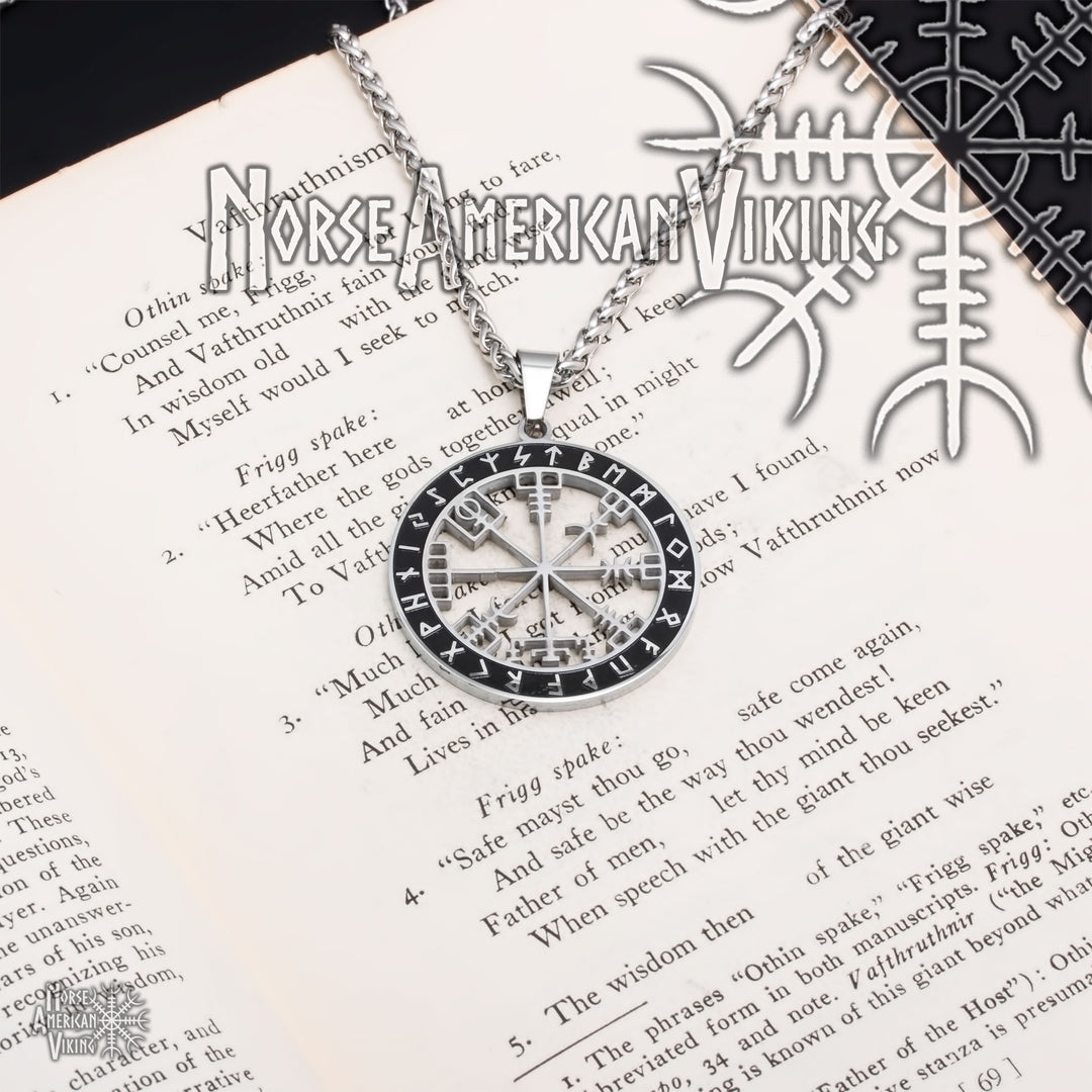 Viking Vegvisir Compass Stainless Steel Pendant Necklace Norse American