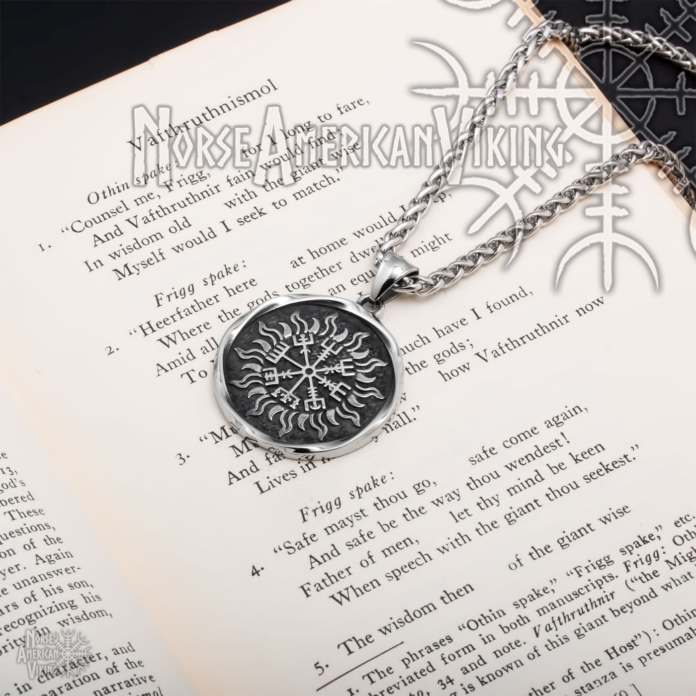 Viking Vegvisir Compass Sun Stainless Steel Pendant Necklace Norse American
