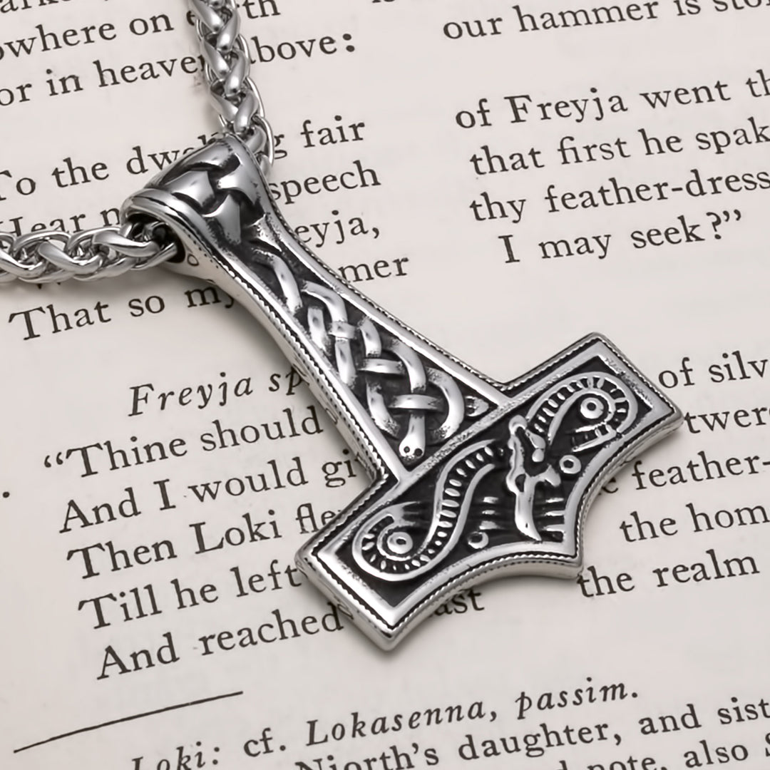 Viking Mjolnir Thor's Midgard Serpent Stainless Steel Pendant Necklace Norse American