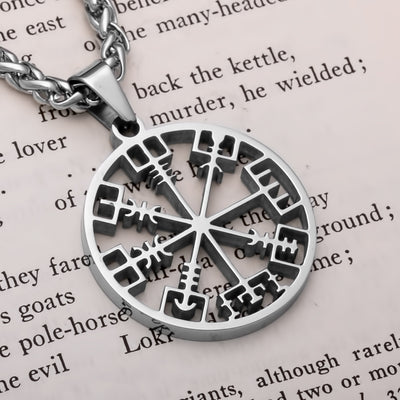 Viking Vegvisir Compass Open Stainless Steel Pendant Necklace Norse American