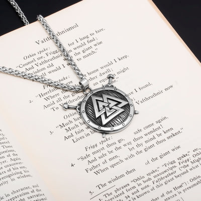 Viking Warrior Shield Valknut Stainless Steel Pendant Necklace Norse American
