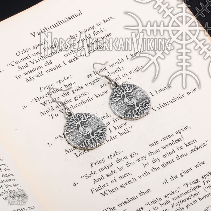 Viking Yggdrasil World Tree Earrings Stainless Steel Norse American