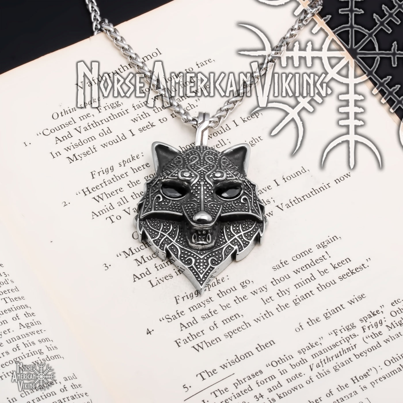 Viking Fenrir Wolf Head Stainless Steel Pendant Necklace