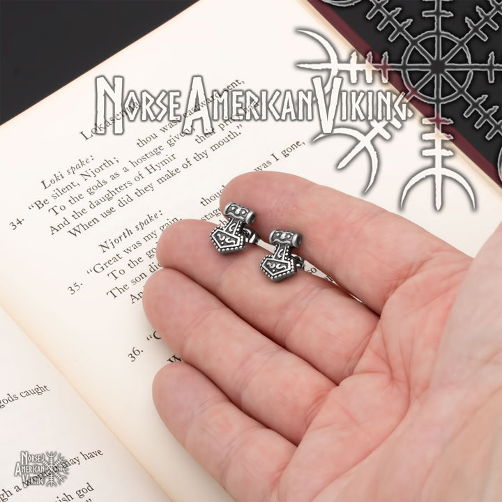 Viking Mjolnir Stud Earrings 316L Stainless Steel