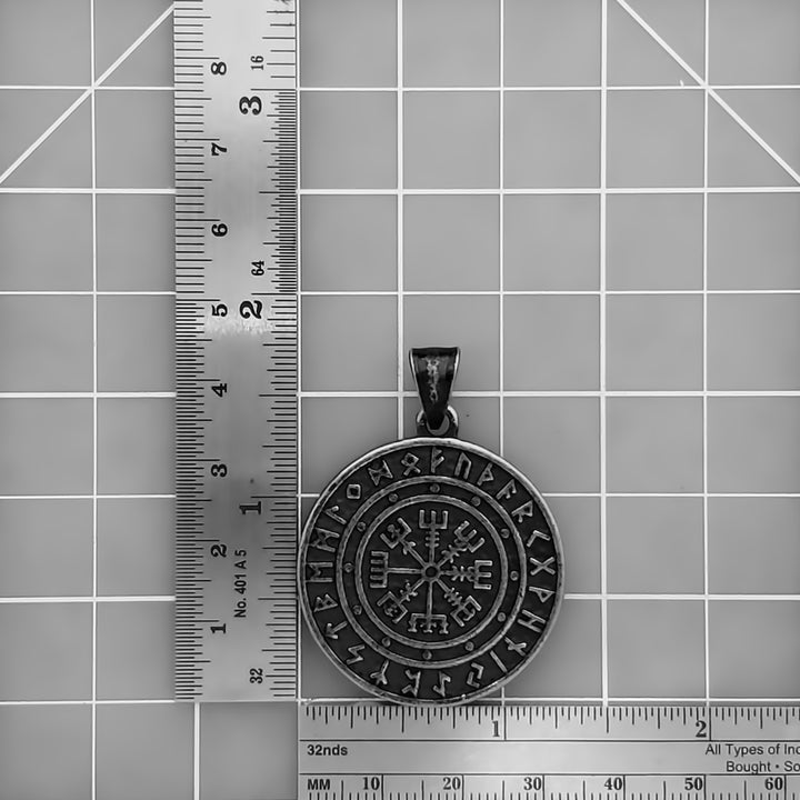 Viking Ancient Vegvisir Rune Medallion Stainless Steel Pendant Necklace Norse American