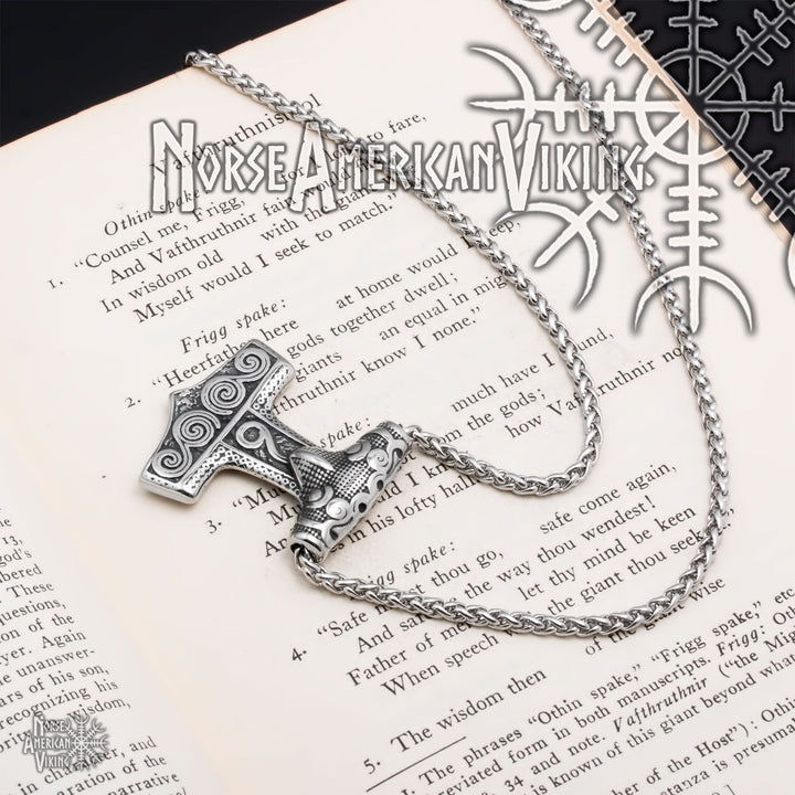 Viking Mjolnir Thor's Hammer Raven Stainless Steel Pendant Necklace Norse American