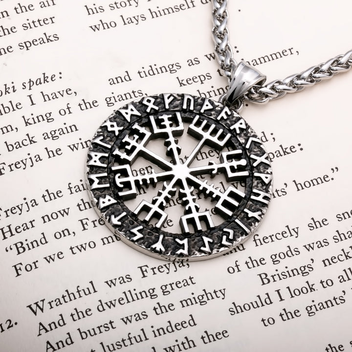 Viking Compass Vegvisir Rune Stainless Steel Pendant Necklace Norse American