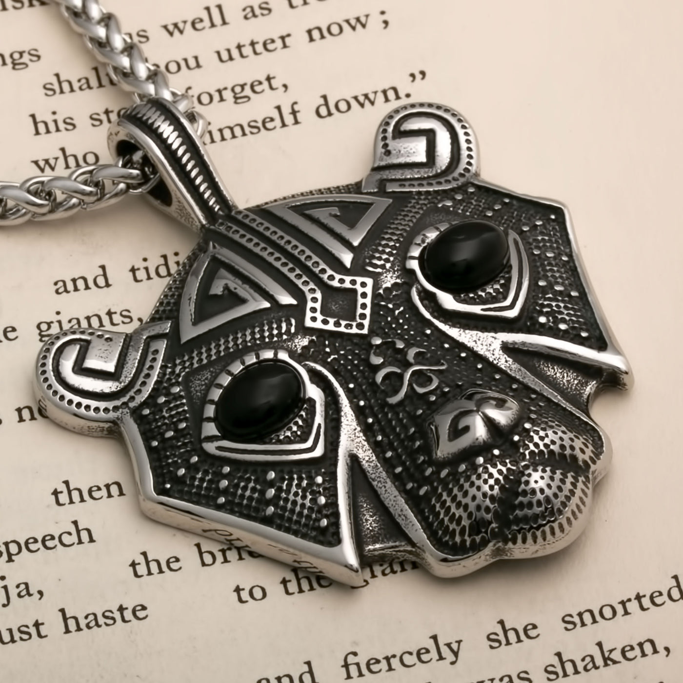 Viking Bear Head with Black Eyes Berserker Stainless Steel Pendant Necklace Norse American