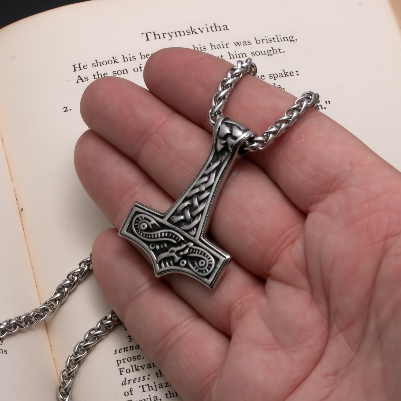 Viking Mjolnir Thor's Midgard Serpent Stainless Steel Pendant Necklace Norse American