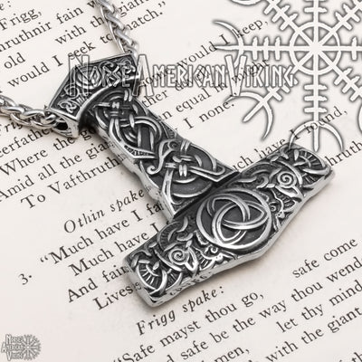 Viking Mjolnir Thor's Hammer Trinity Stainless Steel Pendant Necklace