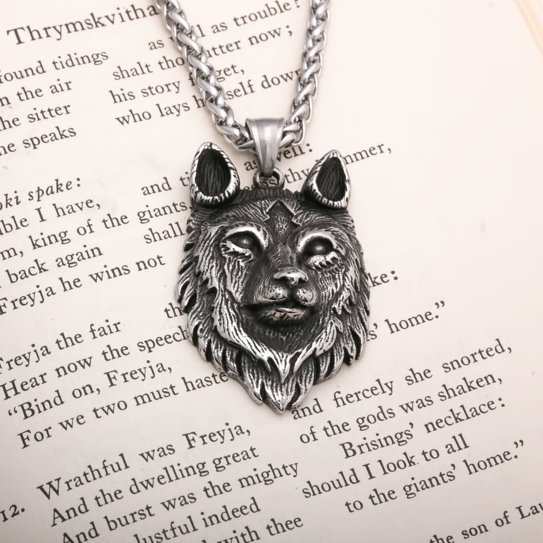 Viking Fenrir Wolf Head Stainless Steel Pendant Necklace Norse American