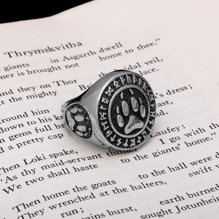 Wolf Paw Print Rune Ring Norse American Viking