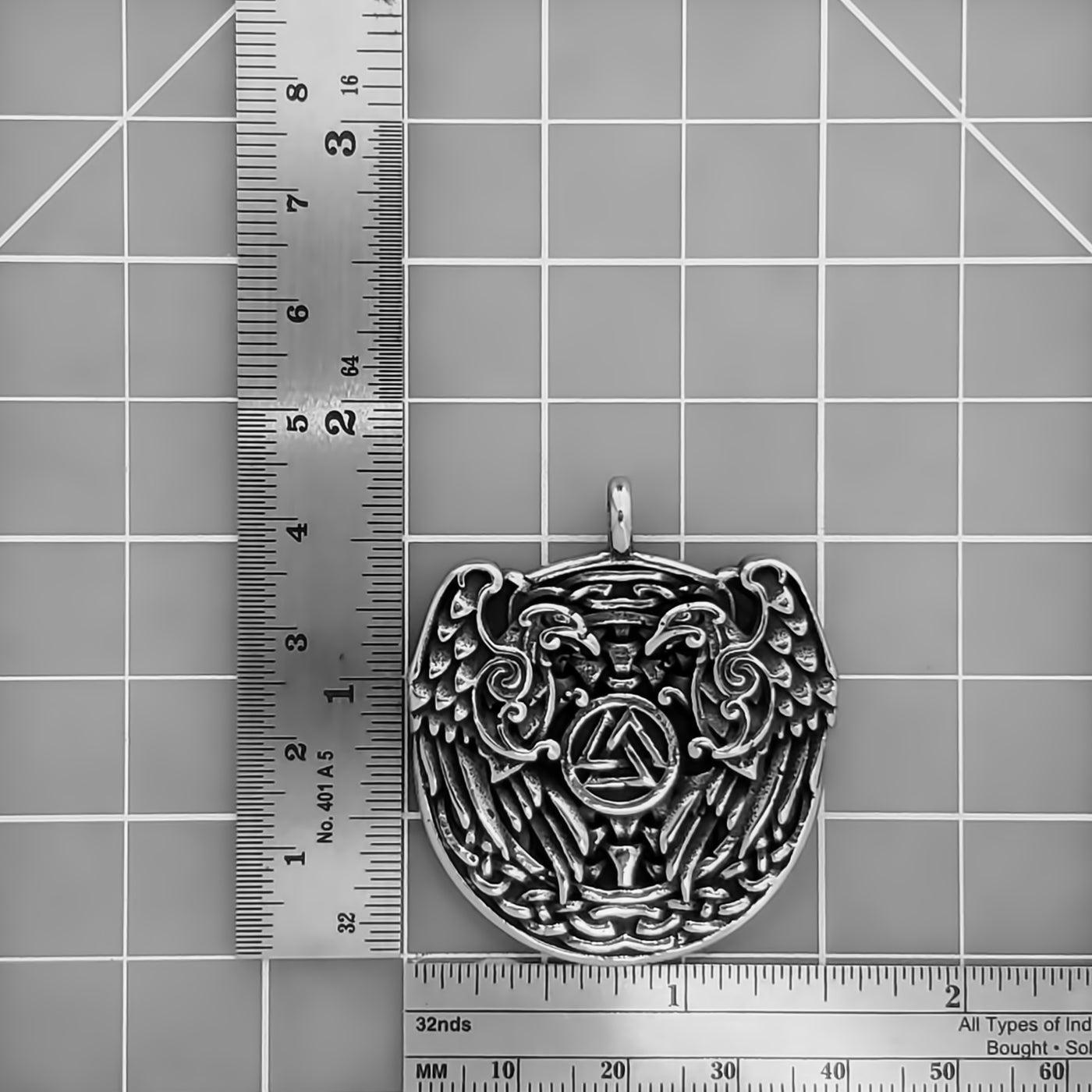 Viking Ravens Valknut Medallion Stainless Steel Pendant Necklace Norse American