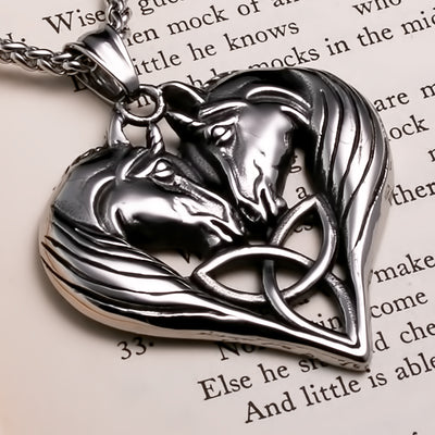 Viking Unicorn Heart Trinity Stainless Steel Pendant Necklace Norse American