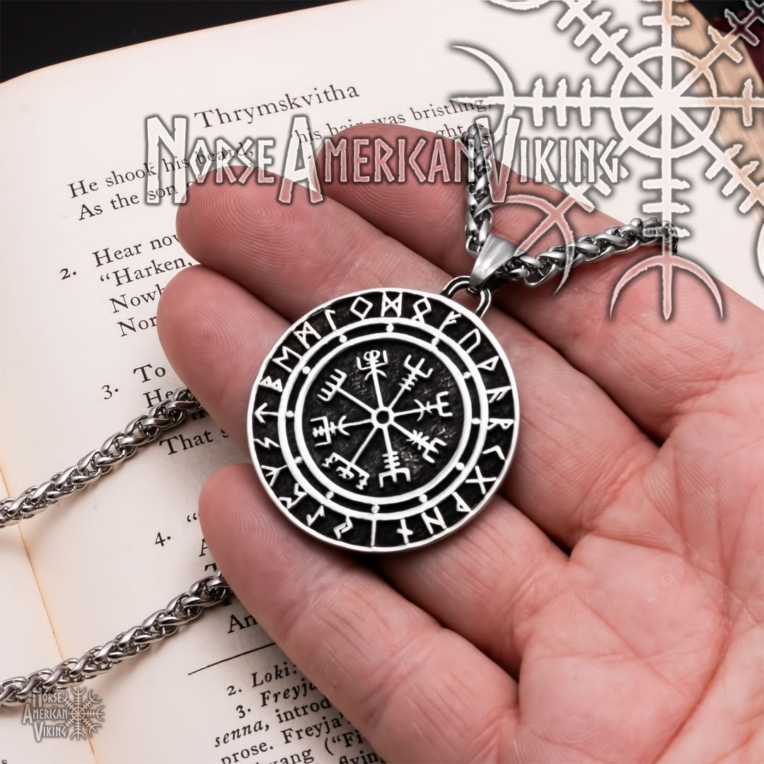 Viking Vegvisir Compass Rune Stainless Steel Pendant Necklace