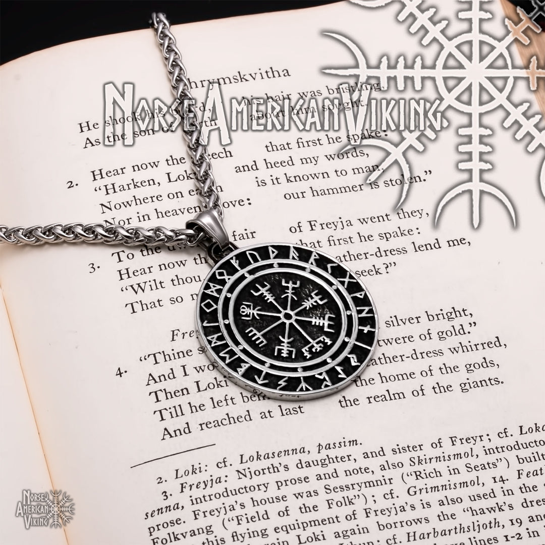 Viking Vegvisir Compass Rune Stainless Steel Pendant Necklace